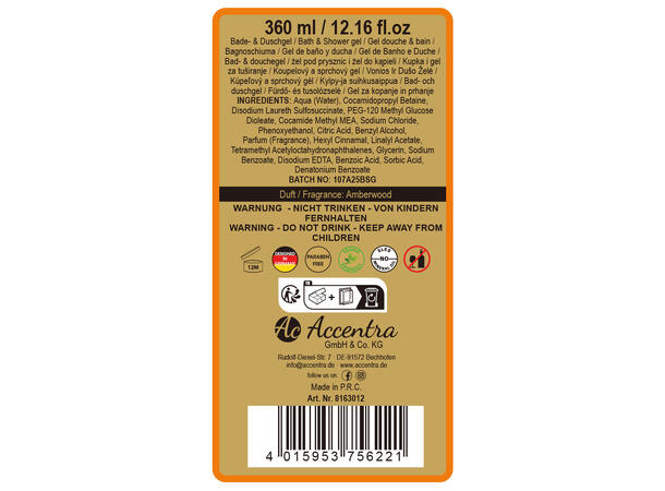 Bade og dusjsåpe 360ml Gaveeske ølflaske Amberwood Vegansk Uten parabener/SLES 