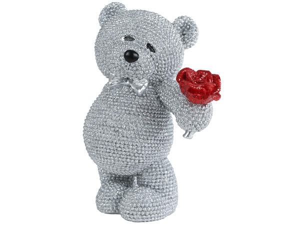 Bamse sølv glitter m/hjerte 9,5x7x13cm 