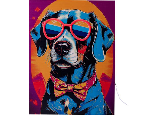 Bilde hund m LED Neonkrone 30x40cm, 3ass MDF, Ledning 180cm m/USB 