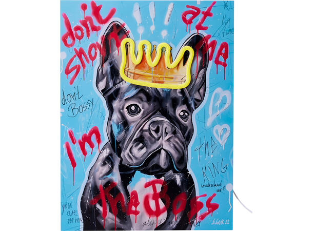 Bilde hund m LED Neonkrone MDF 30x40cm Ledning 180cm m/USB 