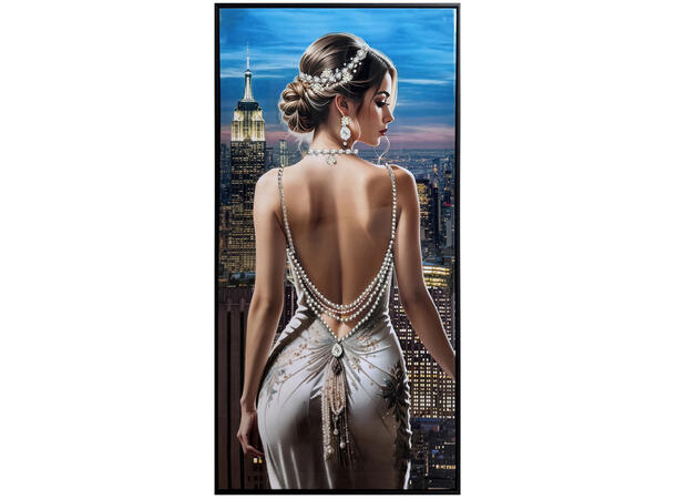 Bilde lerretstrykk dame i kjole 52x102cm Shiny foliert fototrykk med sort ramme 