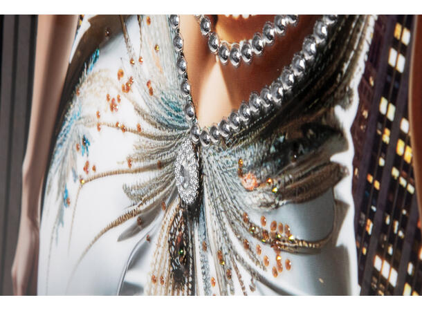 Bilde lerretstrykk dame i kjole 52x102cm Shiny foliert fototrykk med sort ramme 