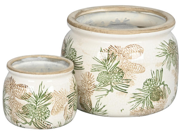 Blomsterpotte keramikk m/kongler s/2 12x9,5cm 20x15cm 