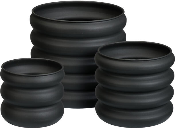 Blomsterpotte mørk grå galvanis.jern s/3 30x30x28cm, 25x25x22,5cm og 20x20x17,8cm 