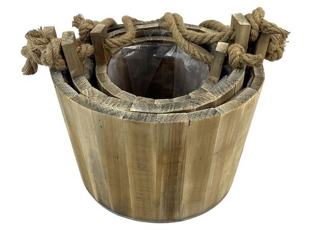 Blomsterpotte natur tre/tau m/plast s/3 30x30x20cm 19,5x19,5x14cm 25x25x27cm 