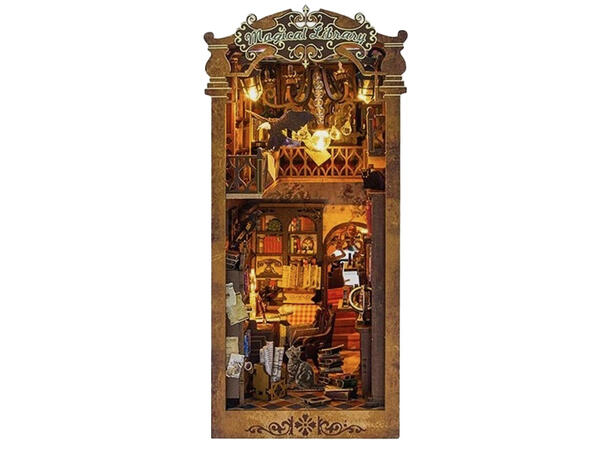 Book Nook Bibliotek 10,3x18x24,5cm MDF papir stoff LED lys uten batteri 