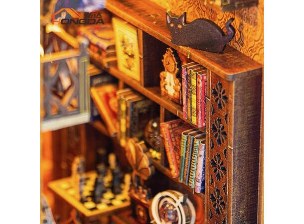 Book Nook Bibliotek 10,3x18x24,5cm MDF papir stoff LED lys uten batteri 