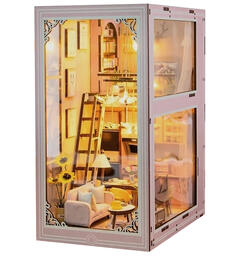 Book Nook Rosa rom 11,6x18x23cm MDF papir stoff LED lys uten batteri