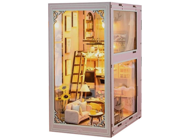 Book Nook Rosa rom 11,6x18x23cm MDF papir stoff LED lys uten batteri 