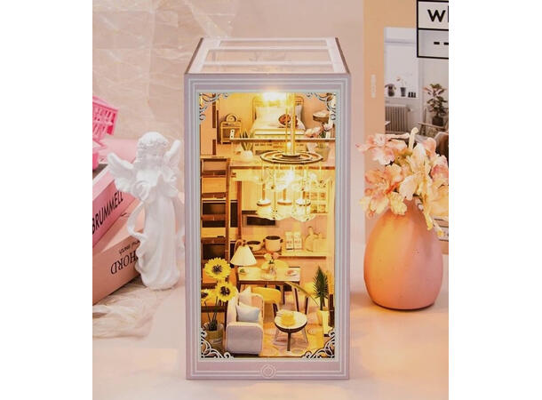 Book Nook Rosa rom 11,6x18x23cm MDF papir stoff LED lys uten batteri 