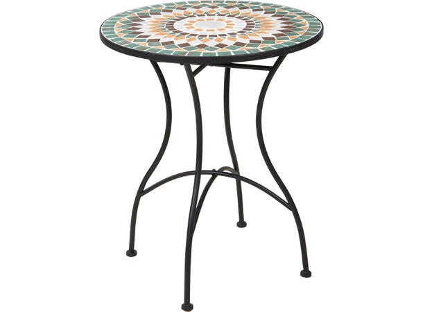 Bord Kafébord flerfarget mosaikk 60x72cm Hvit fugemasse, sort metallramme 