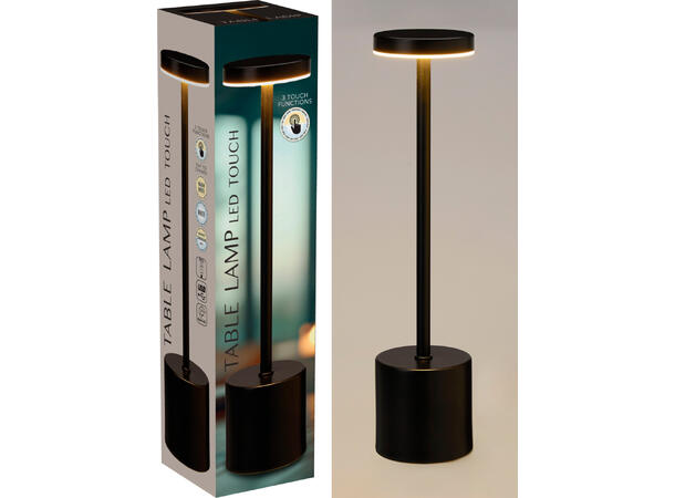 Bordlampe LED sort metall 8x34cm Dimbart varm/kald/mikset lys, USB inkl 