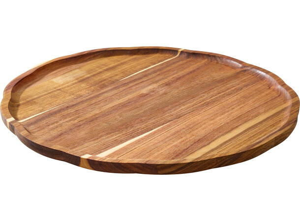Brett fat bølget kant akasia. Dia: 33cm Vekt: 500gram 