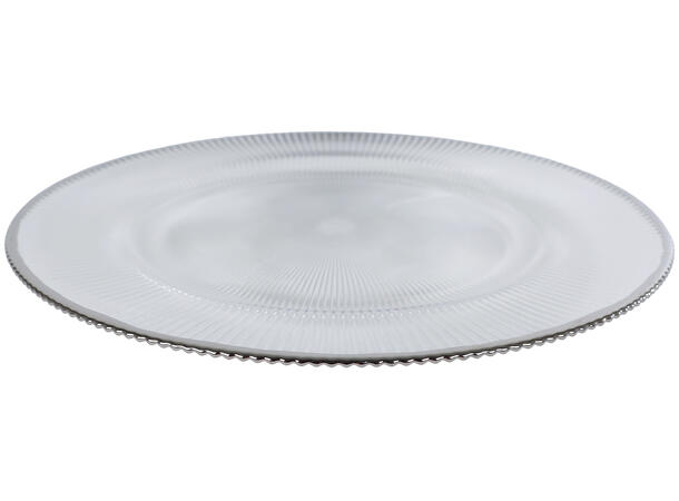 Dekketallerken lysfat sølv glass 33cm Forpakning 4stk 