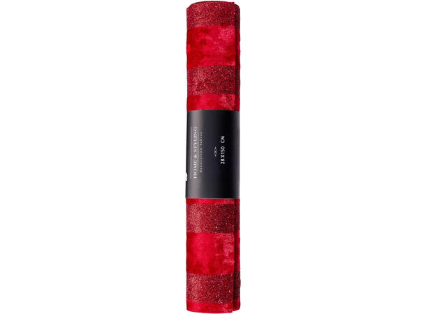 Dekorrull rød m/glitter fløyel 28x150cm Display 21stk Polyester 