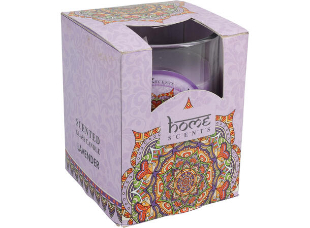 Duftlys glass 74x74x81mm, 6 dufter Display 24stk 