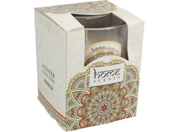 Duftlys glass 74x74x81mm, 6 dufter Display 24stk 