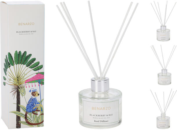 Duftolje 7x22cm 80 ml m/6 pinner 3ass Duft: myrra, bjørnebær, hav. 2% duft 