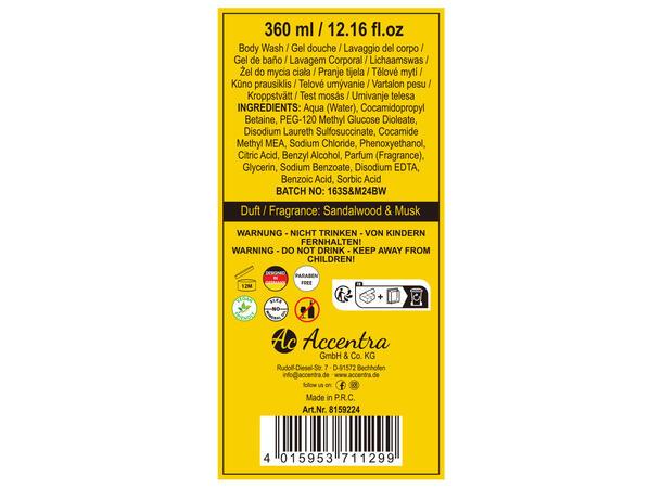 Dusjsåpe i ølflaske 360ml gavesett Sandal & Musk Vegansk Uten paraben/SLES 