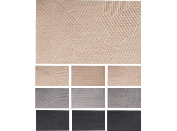 Dørmatte stripet polyester 75x45cm 3ass Gråsort, lys grå, beige 