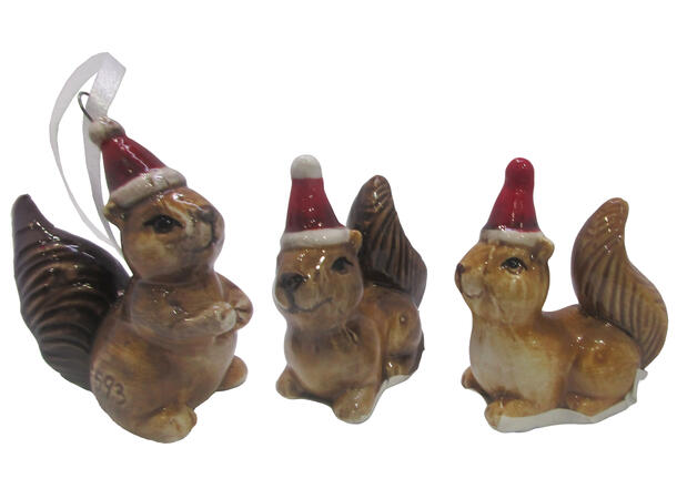 Ekorn m/nisselue keramikk 5x3x6cm 4ass 