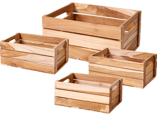 Eske kasse teak sett med 4 stk Fra 20x12,5x8,5 til 28,5x22x13,5cm 