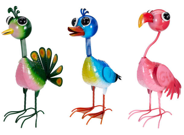 Figur fugl metall 35,5x23,8x56cm 3ass 