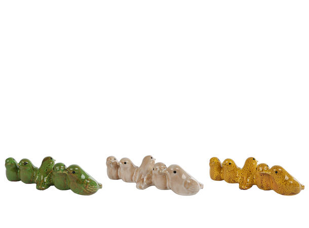 Fugl 5 sittende keramikk 21x7x6cm 3ass Beige / gul / grønn 