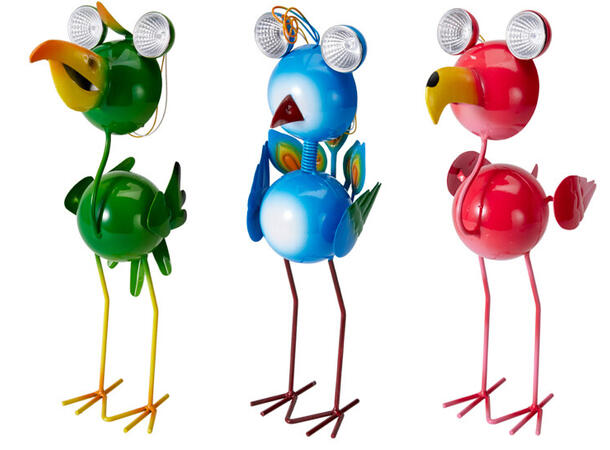 Fugl Solar metall 16x11x34cm 3ass Forpk 12stk Flamingo påfugl fugl 