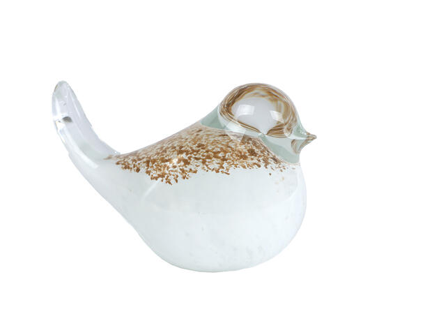 Fugl hvitt/gull glass 11x6x7,5cm Forpakning 12stk 