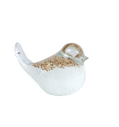 Fugl hvitt/gull glass 11x6x7,5cm Forpk 12stk