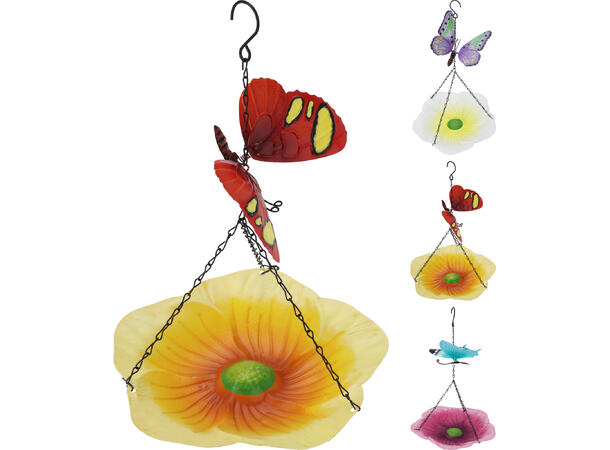 Fuglebad blomst metall 24x37cm 3ass 