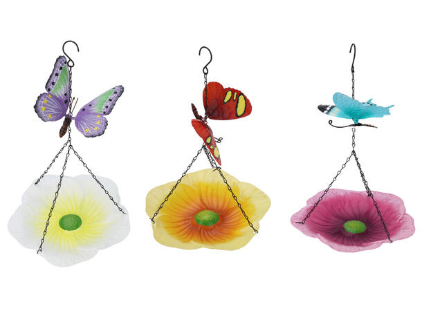 Fuglebad blomst metall 24x37cm 3ass 