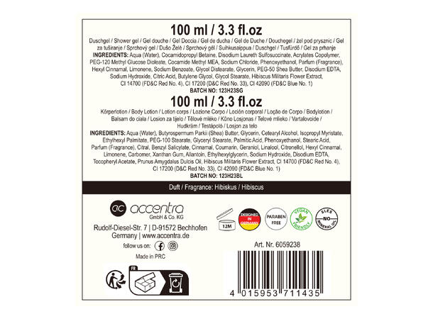 Gavesett 100ml Dusjsåpe 100ml Bodylotion Vegansk Uten mineralolje parabener SLES 