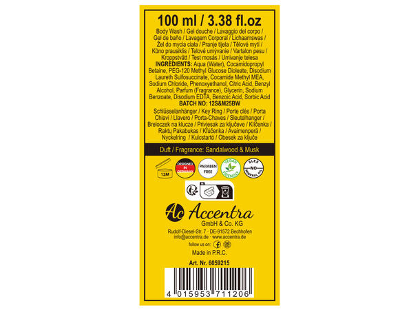 Gavesett 100ml Dusjsåpe og nøkkelring Sandal & Musk Vegansk Uten paraben/SLES 