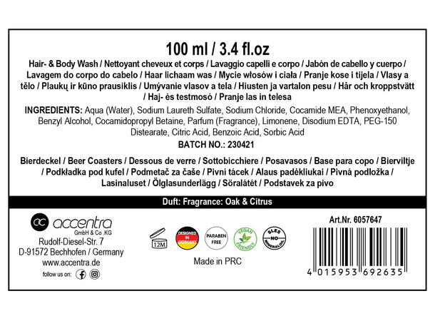 Gavesett 100ml Dusjsåpe og ølbrikke Eik / citrus Vegansk Uten parabener/SLES 