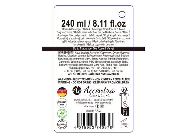 Gavesett Bade- og dusjsåpe 240ml PEglass Vegansk Uten parabener/SLES m/roseduft 