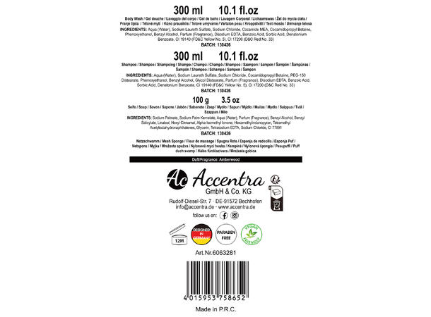 Gavesett metallbøtte Dusjsåpe og sjampo Amberwood Vegansk Uten parabener/SLES 