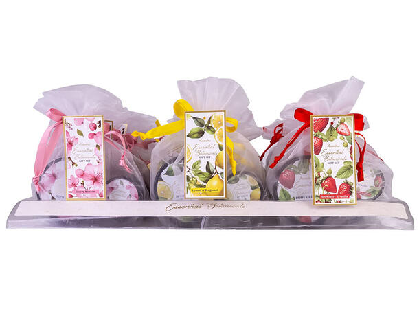 Gavesett pose bodykrem leppepomade 3ass Display 18stk Vegansk Uten m.olje/parab 
