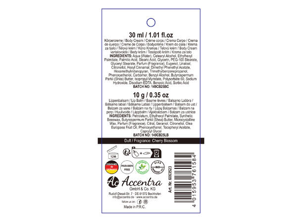 Gavesett pose bodykrem leppepomade 3ass Display 18stk Vegansk Uten m.olje/parab 