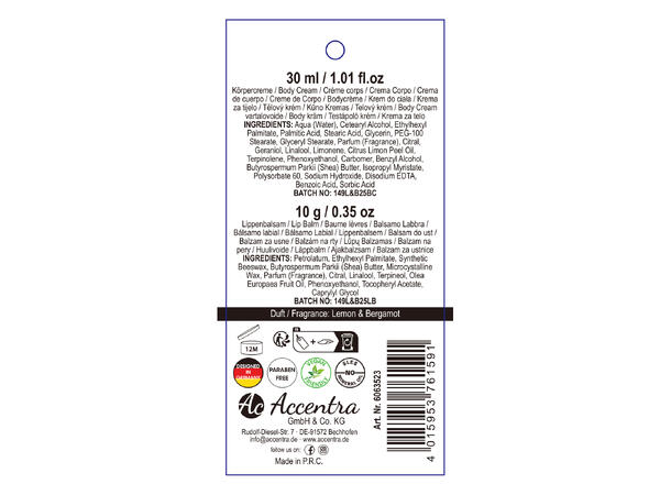 Gavesett pose bodykrem leppepomade 3ass Display 18stk Vegansk Uten m.olje/parab 