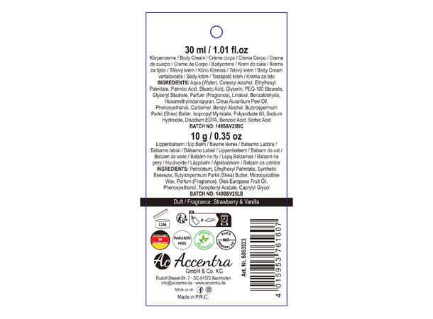 Gavesett pose bodykrem leppepomade 3ass Display 18stk Vegansk Uten m.olje/parab 