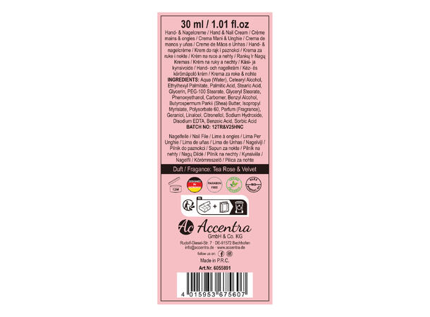 Gavesett roseduft 30ml håndkrem med fil Vegansk Uten mineralolje og parabener 