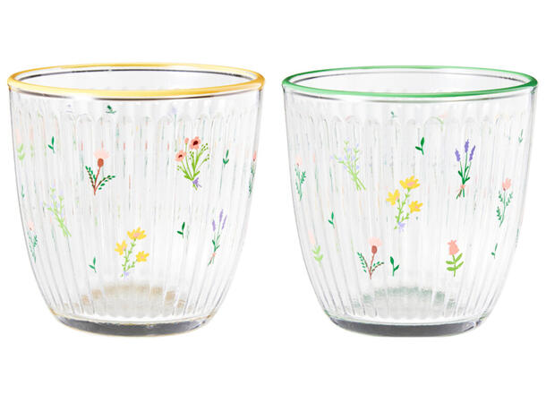 Glass blomster print 295ml 8,5x9cm 2ass 