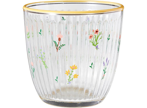 Glass blomster print 295ml 8,5x9cm 2ass 