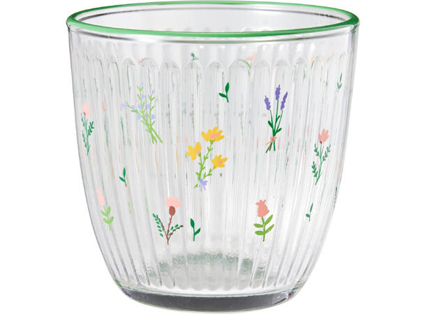 Glass blomster print 295ml 8,5x9cm 2ass 