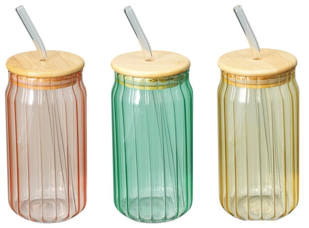 Glass m/sugerør 8x14cm 500ml 3ass Forpk 12stk 