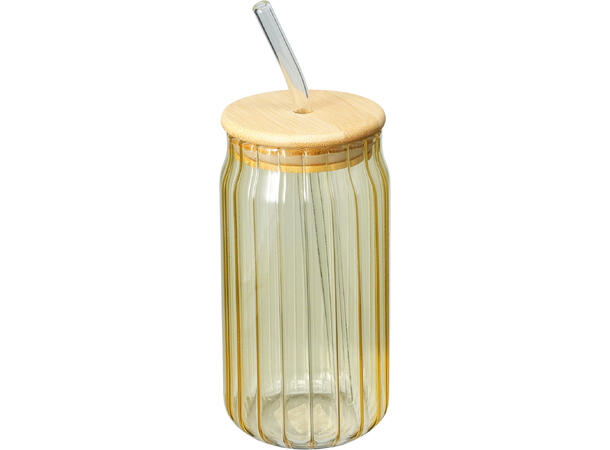 Glass m/sugerør 8x14cm 500ml 3ass 