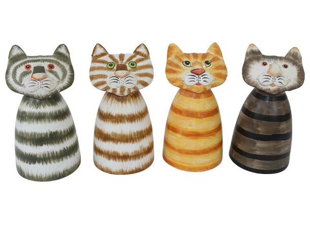 Hagepynt katt stripet metall 4ass 10x10x20cm 