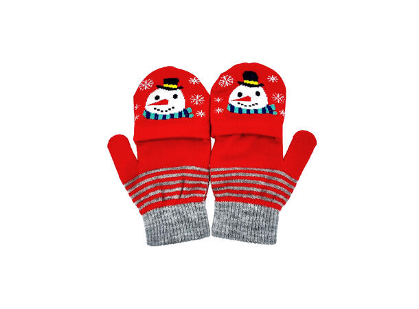 Hanske rød m/snømann til barn 80% akryl, 15% lin, 5% elastan 